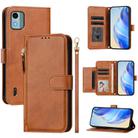 For Nokia C12 Multi-Card Slots Zipper Wallet Leather Phone Case(Brown) - 1