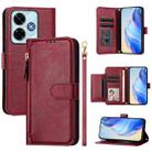 For Redmi 13 5G / 4G Global Multi-Card Slots Zipper Wallet Leather Phone Case(Dark Red) - 1