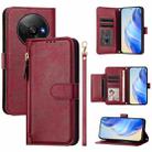 For Redmi A3 4G Global / A3X 4G Multi-Card Slots Zipper Wallet Leather Phone Case(Dark Red) - 1