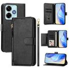 For Redmi 13 4G / 5G / 13x / Xiaomi Poco M6 4G Multi-Card Slots Zipper Wallet Leather Phone Case(Black) - 1