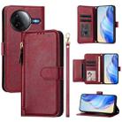For Redmi K80 Pro / Xiaomi Poco F7 Ultra Multi-Card Slots Zipper Wallet Leather Phone Case(Dark Red) - 1