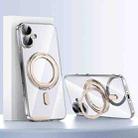 For iPhone 16 Plating PC 360 Ring Holder Magsafe Phone Case(Clear Gold) - 1