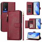 For TCL 505 Multi-Card Slots Zipper Wallet Leather Phone Case(Dark Red) - 1