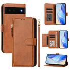 For Google Pixel 6 Multi-Card Slots Zipper Wallet Leather Phone Case(Brown) - 1