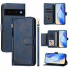 For Google Pixel 6 Pro Multi-Card Slots Zipper Wallet Leather Phone Case(Blue) - 1