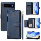 For Google Pixel 6a Multi-Card Slots Zipper Wallet Leather Phone Case(Blue) - 1