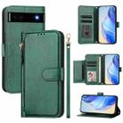 For Google Pixel 6a Multi-Card Slots Zipper Wallet Leather Phone Case(Green) - 1