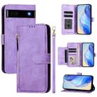 For Google Pixel 6a Multi-Card Slots Zipper Wallet Leather Phone Case(Purple) - 1