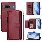 For Google Pixel 7 Multi-Card Slots Zipper Wallet Leather Phone Case(Dark Red) - 1