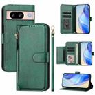 For Google Pixel 8 Multi-Card Slots Zipper Wallet Leather Phone Case(Green) - 1