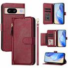 For Google Pixel 8 Multi-Card Slots Zipper Wallet Leather Phone Case(Dark Red) - 1