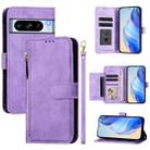 For Google Pixel 8 Pro Multi-Card Slots Zipper Wallet Leather Phone Case(Purple) - 1