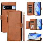 For Google Pixel 8 Pro Multi-Card Slots Zipper Wallet Leather Phone Case(Brown) - 1