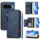 For Google Pixel 9 Global / Pixel 9 Pro Multi-Card Slots Zipper Wallet Leather Phone Case(Blue) - 1