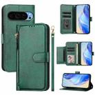 For Google Pixel 9 Global / Pixel 9 Pro Multi-Card Slots Zipper Wallet Leather Phone Case(Green) - 1