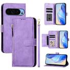 For Google Pixel 9 Global / Pixel 9 Pro Multi-Card Slots Zipper Wallet Leather Phone Case(Purple) - 1