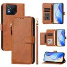 For Asus ROG Phone 8 / 8 Pro Multi-Card Slots Zipper Wallet Leather Phone Case(Brown) - 1