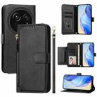 For Sharp Aquos R9 Pro Multi-Card Slots Zipper Wallet Leather Phone Case(Black) - 1