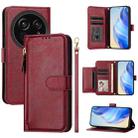 For Sharp Aquos R9 Pro Multi-Card Slots Zipper Wallet Leather Phone Case(Dark Red) - 1