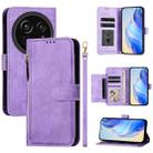 For Sharp Aquos R9 Pro Multi-Card Slots Zipper Wallet Leather Phone Case(Purple) - 1