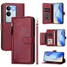 For vivo V29 5G / V29 Pro Global Multi-Card Slots Zipper Wallet Leather Phone Case(Dark Red) - 1