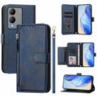 For vivo Y17s Global Multi-Card Slots Zipper Wallet Leather Phone Case(Blue) - 1