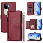 For vivo V40e 5G India / iQOO Z9s 5G Multi-Card Slots Zipper Wallet Leather Phone Case(Dark Red) - 1