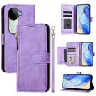 For vivo V40e 5G India / iQOO Z9s 5G Multi-Card Slots Zipper Wallet Leather Phone Case(Purple) - 1