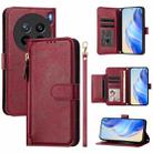 For vivo X200s Multi-Card Slots Zipper Wallet Leather Phone Case(Dark Red) - 1