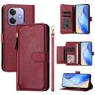 For OPPO A3X 5G / 4G / A3 5G/ 4G Global Multi-Card Slots Zipper Wallet Leather Phone Case(Dark Red) - 1