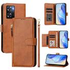 For OPPO A57 4G / A77 4G / A57s 4G Global Multi-Card Slots Zipper Wallet Leather Phone Case(Brown) - 1