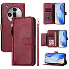 For OPPO Find X7 Ultra Multi-Card Slots Zipper Wallet Leather Phone Case(Dark Red) - 1