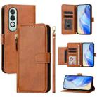 For OPPO K12x 5G Global Multi-Card Slots Zipper Wallet Leather Phone Case(Brown) - 1