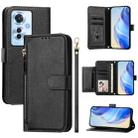 For OPPO Reno11 F 5G Global Multi-Card Slots Zipper Wallet Leather Phone Case(Black) - 1