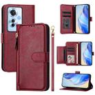 For OPPO Reno11 F 5G Global Multi-Card Slots Zipper Wallet Leather Phone Case(Dark Red) - 1