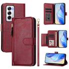 For OPPO Reno12 5G Global Multi-Card Slots Zipper Wallet Leather Phone Case(Dark Red) - 1