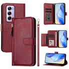 For OPPO Reno12 Pro 5G Global Multi-Card Slots Zipper Wallet Leather Phone Case(Dark Red) - 1