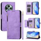 For OPPO Reno12 F 4G Global Multi-Card Slots Zipper Wallet Leather Phone Case(Purple) - 1