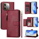 For OPPO A5 Pro 5G Multi-Card Slots Zipper Wallet Leather Phone Case(Dark Red) - 1