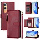 For OnePlus Nord CE4 Lite Global Multi-Card Slots Zipper Wallet Leather Phone Case(Dark Red) - 1