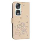 For Honor 90 Embossed Kitten Phone Leather Case with Lanyard(Beige) - 3