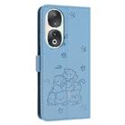 For Honor 90 Embossed Kitten Phone Leather Case with Lanyard(Blue) - 3