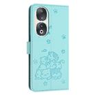 For Honor 90 Embossed Kitten Phone Leather Case with Lanyard(Mint Green) - 3