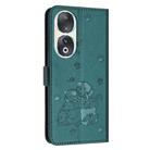 For Honor 90 Embossed Kitten Phone Leather Case with Lanyard(Dark Green) - 3