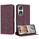 For Honor 90 Embossed Kitten Phone Leather Case with Lanyard(Wine Red) - 1