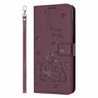 For Honor 90 Embossed Kitten Phone Leather Case with Lanyard(Wine Red) - 2