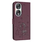 For Honor 90 Embossed Kitten Phone Leather Case with Lanyard(Wine Red) - 3