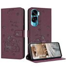 For Honor 90 Lite / X50i 5G Embossed Kitten Phone Leather Case with Lanyard(Wine Red) - 1