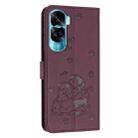 For Honor 90 Lite / X50i 5G Embossed Kitten Phone Leather Case with Lanyard(Wine Red) - 3