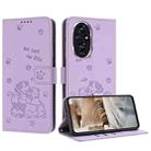 For Honor 200 5G Embossed Kitten Phone Leather Case with Lanyard(Purple) - 1